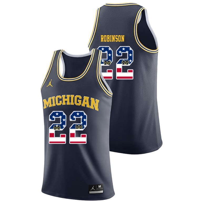 Michigan Wolverines Men's NCAA Duncan Robinson #22 Navy Jordan Brand USA Flag College Basketball Jersey ULN5049DV